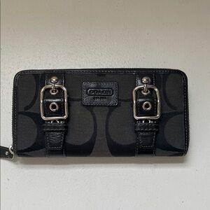 Coach Black & Charcoal Signature Buckle Zip Wallet